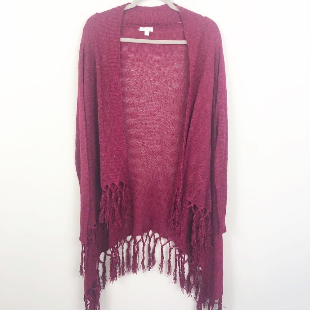 CHARMING CHARLIE | Burgundy Fringe Cardigan Large